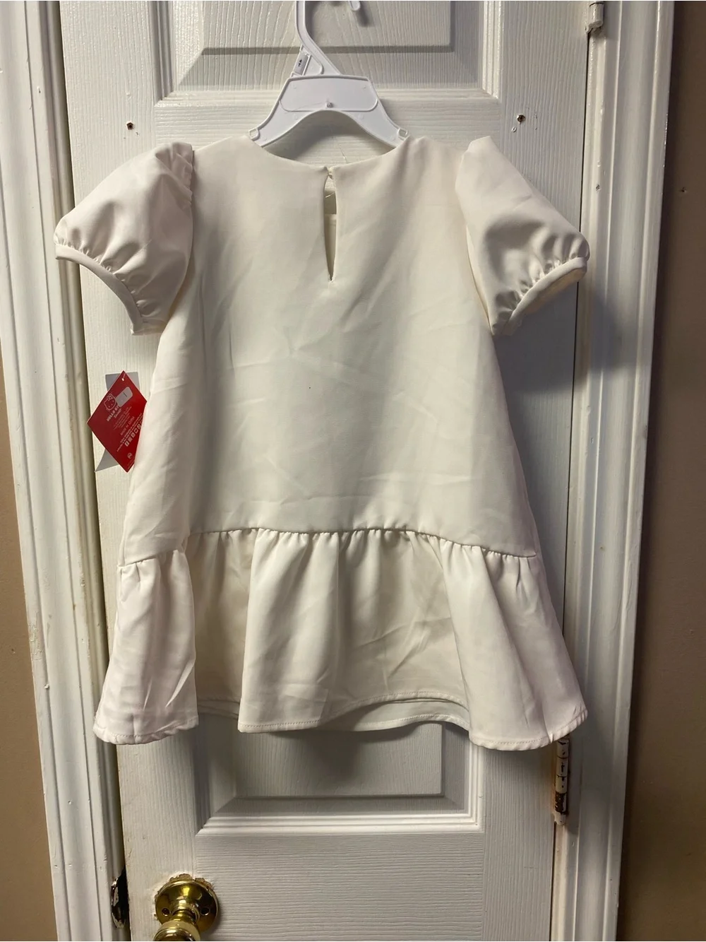 Hello Kitty Removable Faux Fur Collar Dress - Cream with Black & Red Accents